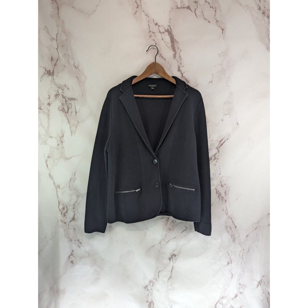 Talbots Sweater Blazer Womens Large 12 14 Black 1 Button Stretch Jacket Zip Knit